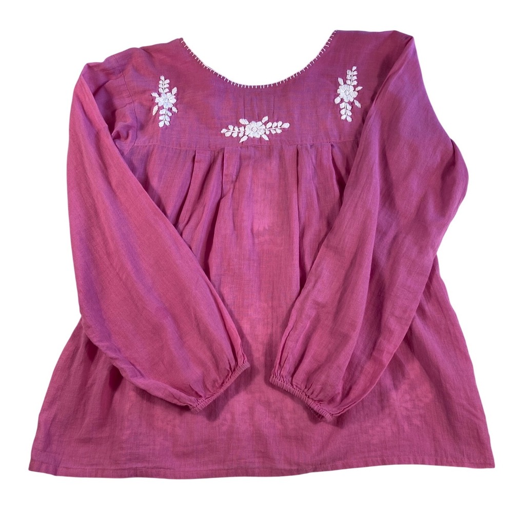 Boho Embroidered Blouse Pink Floral Cottagecore Peasant Top Womens M - Picture 12 of 13